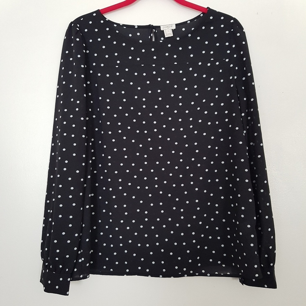 J.CREW factory boatneck black polka dot blouse